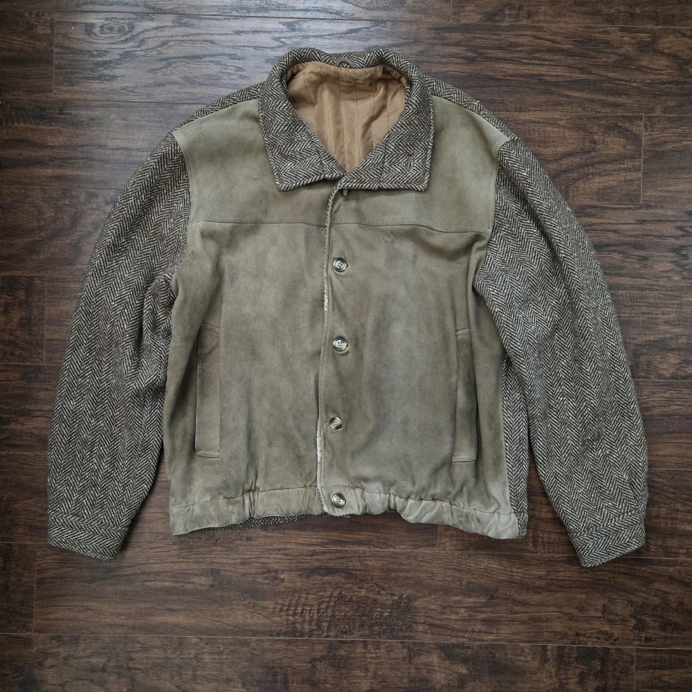 Vintage Men's Tweed/alpaca Bomber Jacket Size Medium Made In Italy Brown